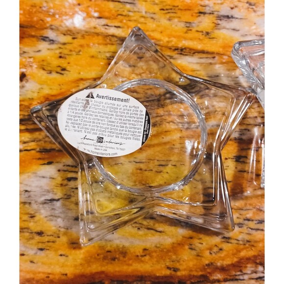 3 piece  HOME INTERIORS STAR CRYSTAL CLEAR GLASS CANDLE HOLDERS 4 in by 3in by 1 - Picture 2 of 4